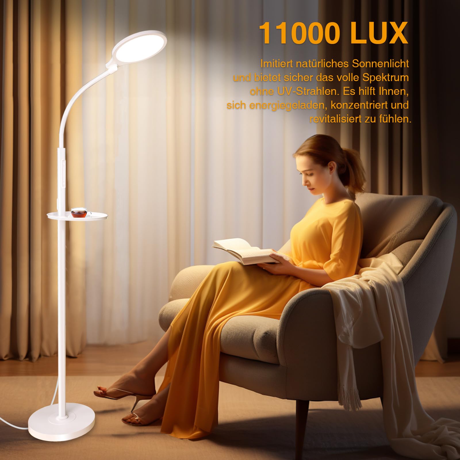 SOLLA Tageslichtleuchten Stehleuchte, UV-Freie LED Tageslichtlampe, 11,000 Lux, 5 Farben, 10 Helligkeiten, Touch-Steuerung mit Fernbedienung