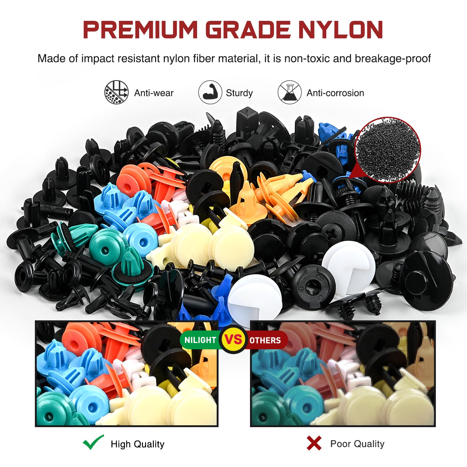Nilight 1390-teiliges Auto-Halterungs-Clips, Auto-Befestigungs-Set, enthält 33 gängige Größen, Nylon, Stoßstangen-Nieten mit 1 Befestigungsentferner, 10 Kabelbinder für Toyota GM, Ford, Honda, Chevy