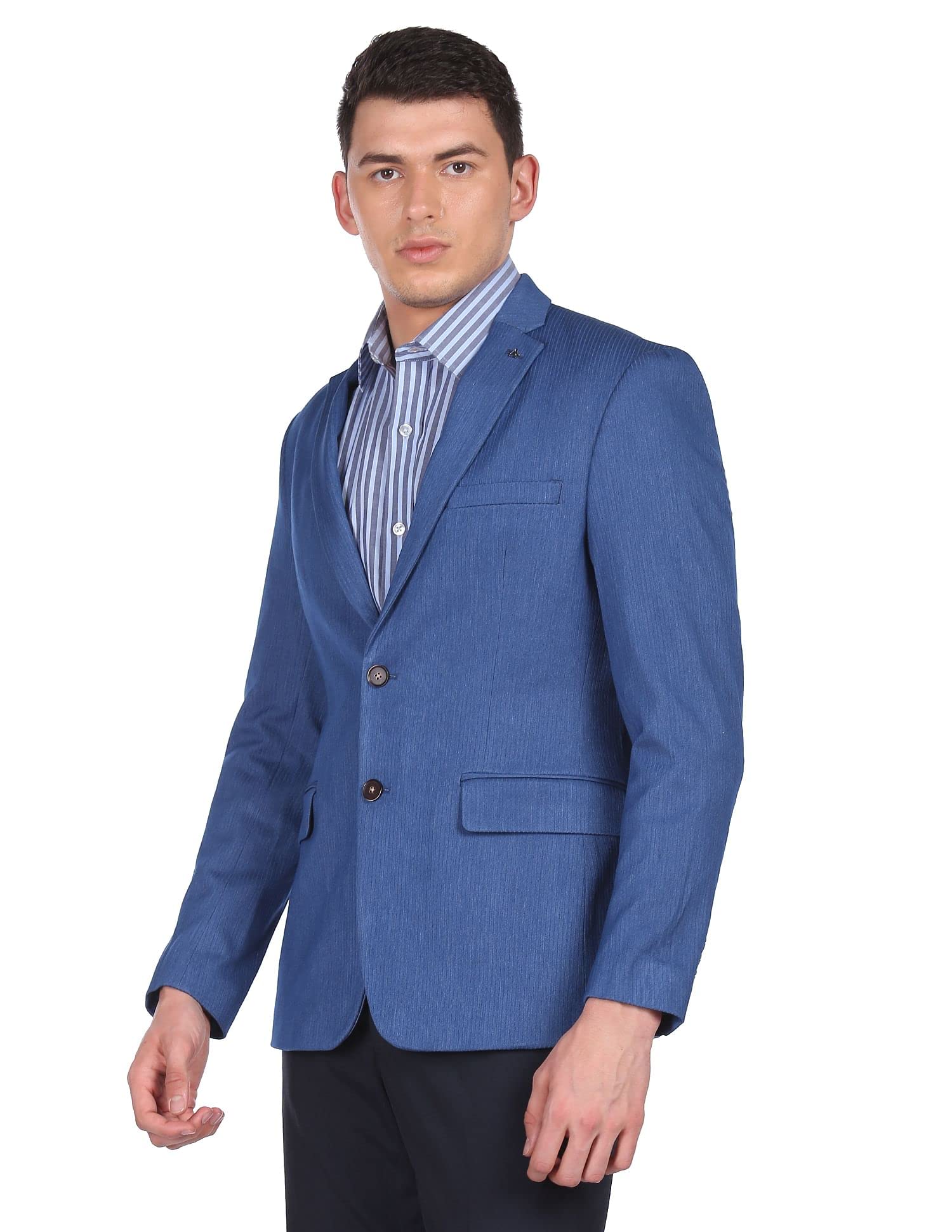 arrow Men Blue Slim Fit Patterned Knit Formal Blazer-picture-11