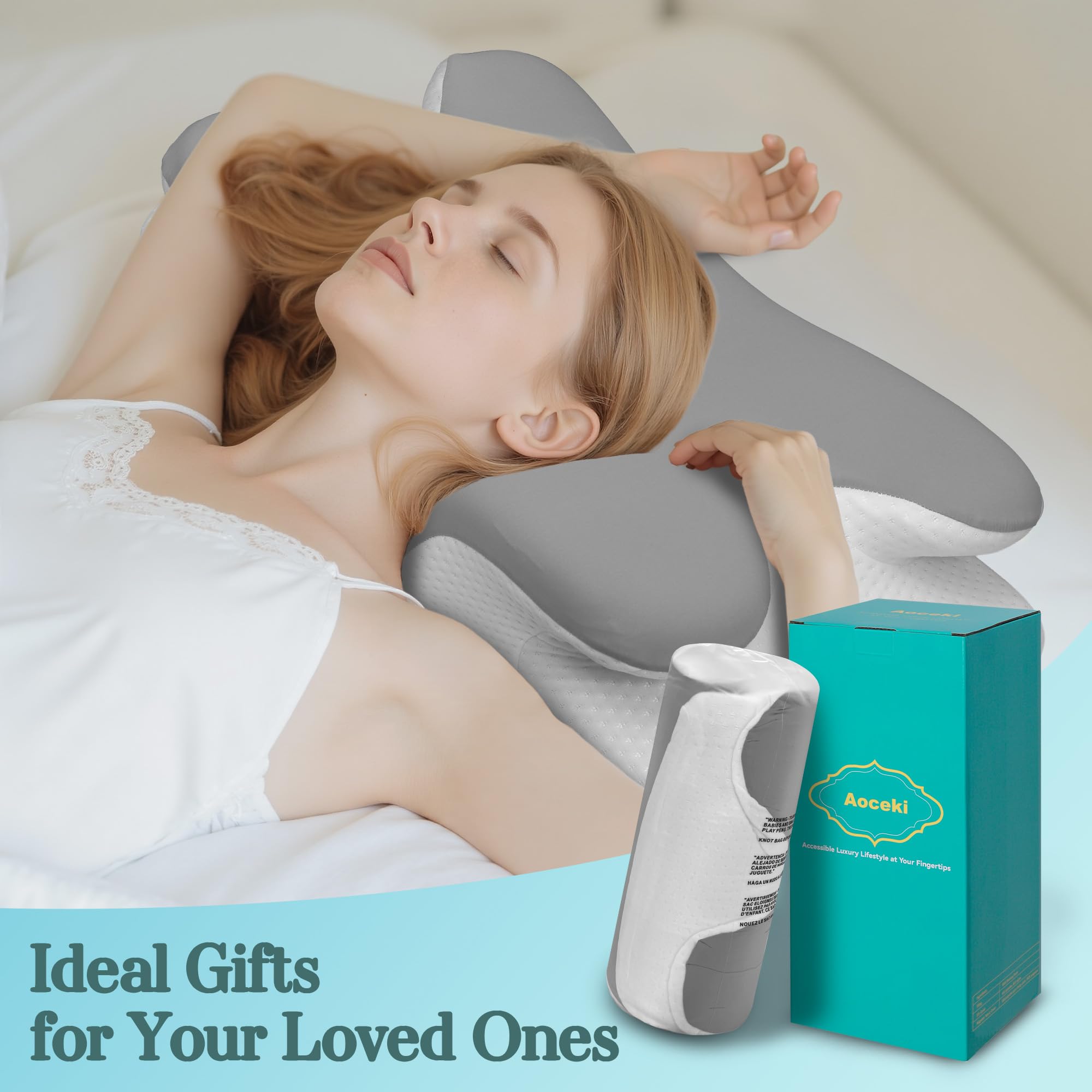 Oreiller Ergonomique Cervical Oreiller Memoire Forme pour la Nuque,pour Dormir sur Le côté,Le Dos et Le Ventre(Gris Clair Quatre Coins)