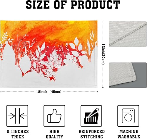 Miniatura 4 de Juego de 4 manteles individuales de otoño, manteles individuales abstractos con hojas de otoño amarillas y naranjas, plantas botánicas para el