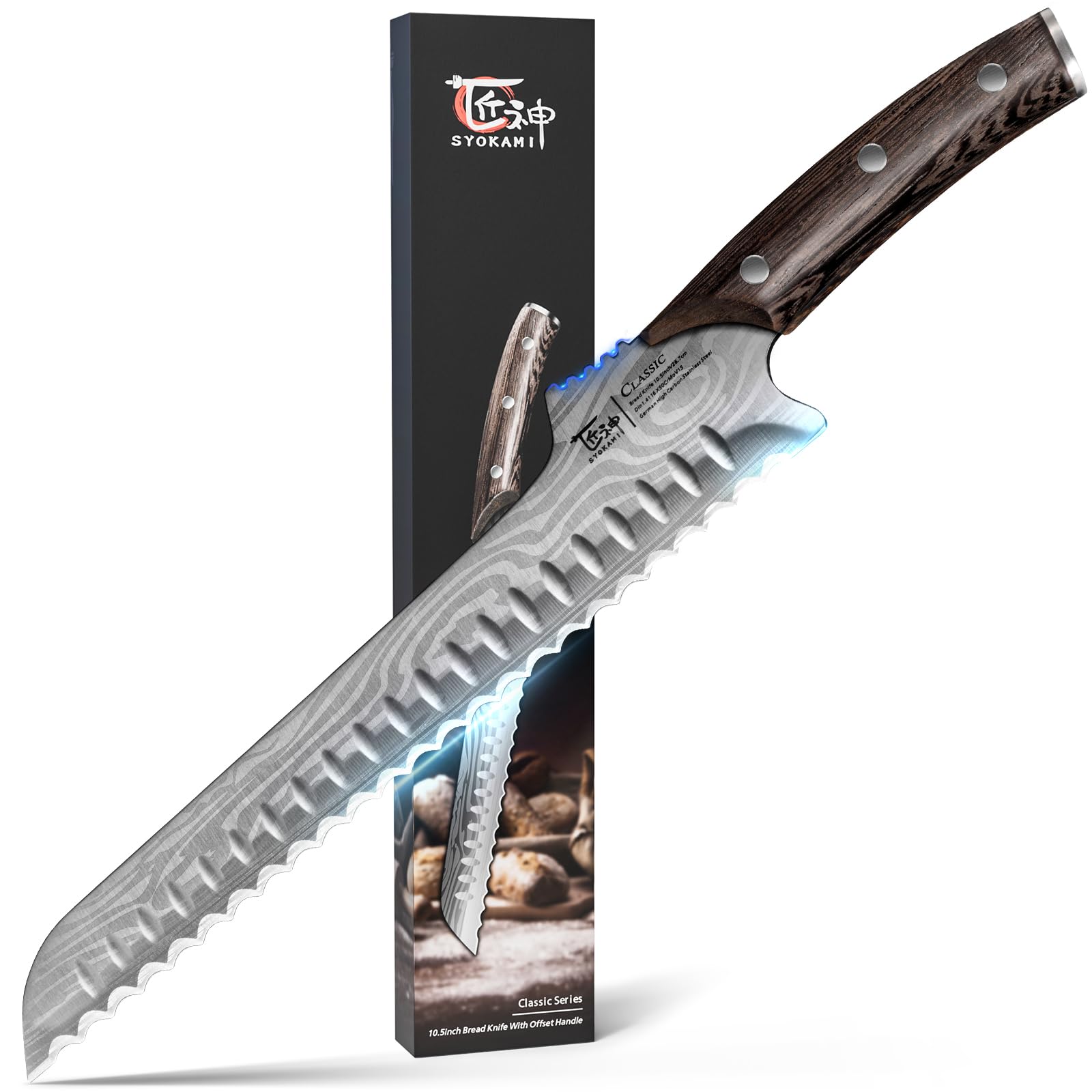2025 New Upgraded Offset Bread Knife for Homemade Bread 10 5 Inch Resharpenable Serrated Knife Ultra-Sharp Sourdough Slicing
