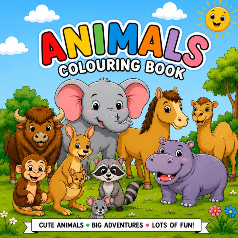 Cute Animals Coloring Book: 25 Adorable Animal Coloring Pages for Kids Ages 4–8