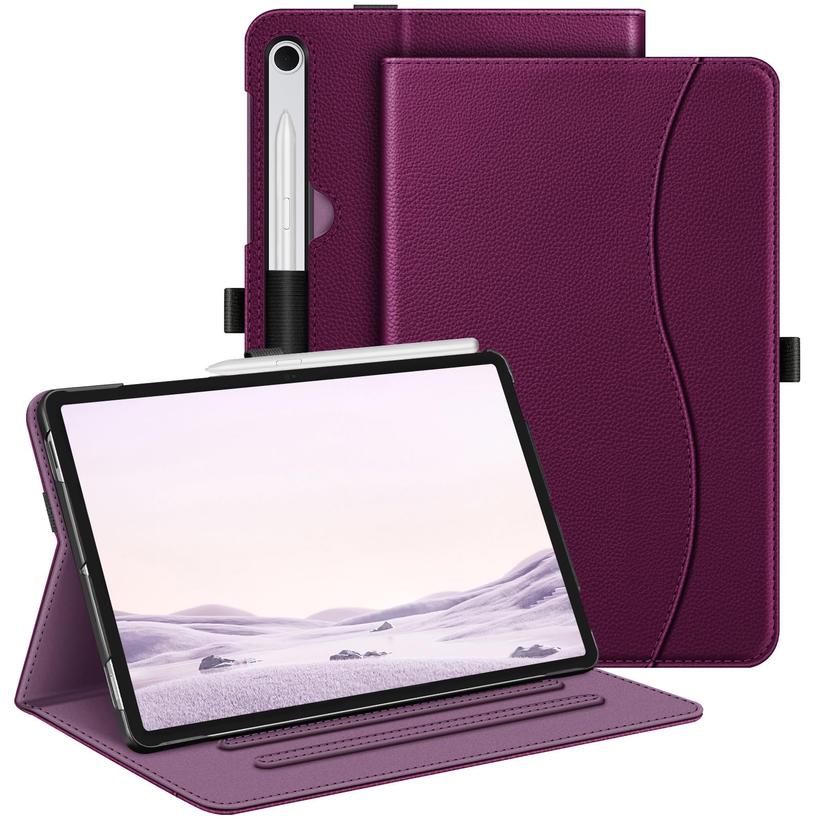 Fintie Hülle für Samsung Galaxy Tab S10 Lite/S10 FE/S9 FE 10.9" & S9 11" Tablet, Multi-Winkel Folio Schutzhülle mit Dokumentenfach und Auto Schlaf/Wach Funktion, Lila