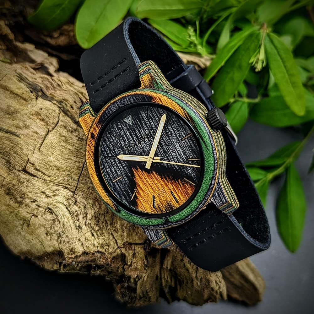 Holzwerk Germany Ręcznie wykonany zegarek unisex damski zegarek męski ekologiczny naturalny drewniany zegarek skórzany zegarek analogowy klasyczny zegarek kwarcowy brązowy kolorowy zielony