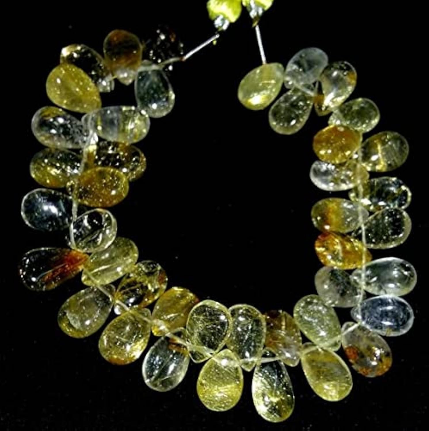 Quartz rutilé doré en perles poire lisses LKBEADS pour création de bijoux de 7x11mm à 8x14mm