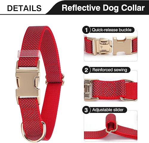 Miniatura 2 de Collar de nailon personalizado para mascotas con nombre, grabado con láser, diseño de punto ultra reflectante, hebilla de metal duradera para perros