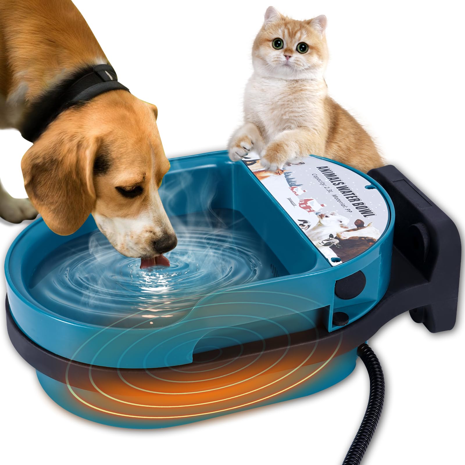 Cuenco de agua con calefacción para perros y gatos, bebedero de pollo con cable antimasticación, llenado automático controlado por válvula flotante, para invierno, sin congelación