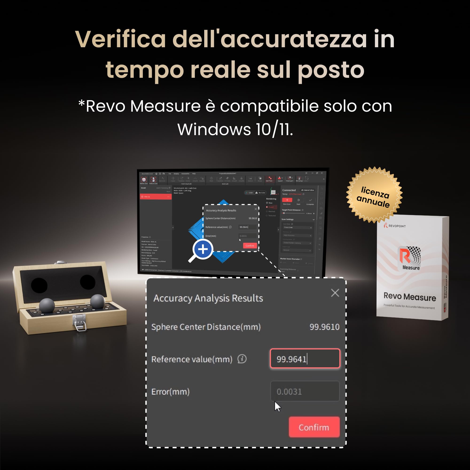 Revopoint MetroY Ultra Scanner 3D, Laser Blu 0,01 mm, GD&T e Analisi Variazioni, Certificato PTB, 90 FPS, Wi-Fi 6, Scansione Colori/Esterni, Stampa 3D, Piastra Sfera Fibra Carbonio (Solo Win 10/11) | Laser Blu 0,01 mm, GD&T e Analisi Variazioni, Certifica