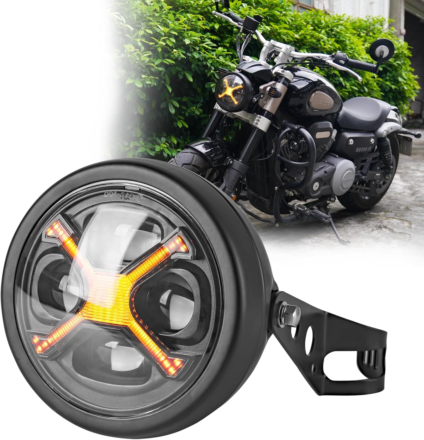 5 3/4 5.75 Inch LED Motorcycle Headlight with Headlight Housing & Bracket Amber DRL For Motorcycle Compatible with Kawasaki Shadow for Suzuki Motorbikes Metric bikes Cruiser 5 3/4 5.75 Inch LED Motorcycle Headlight with Headlight Housing & Bracket Amber DRL For Motorcycle Compatible with Kawasaki Shadow for Suzuki Motorbikes Metric bikes Cruiser