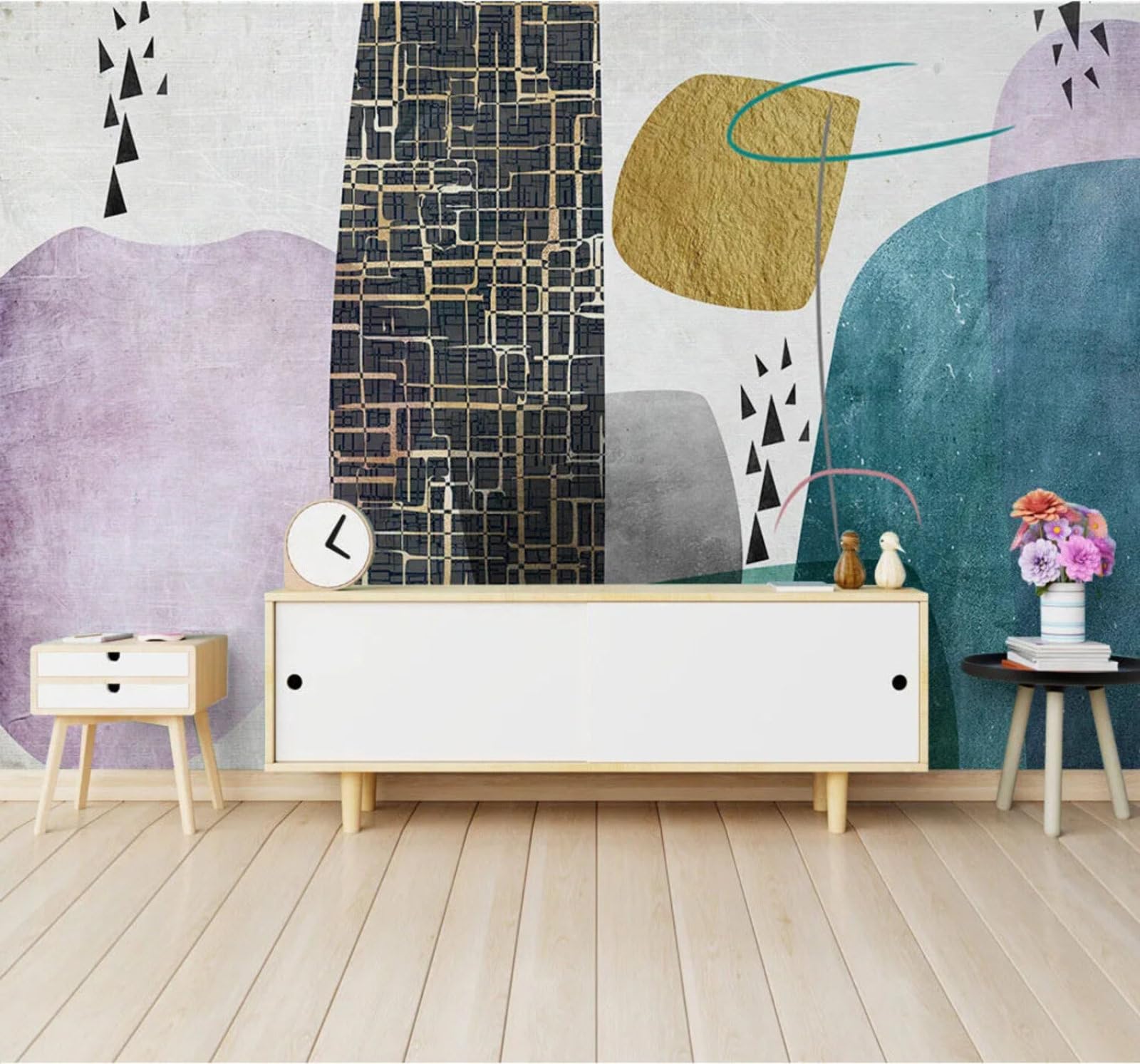 Cartoon Abstract Hand Drawn Geometric Pattern 3D Wallpaper Easy Install Feature Office Living Room Sofa Bedroom TV Background Wall Decoration-200cm×140cm