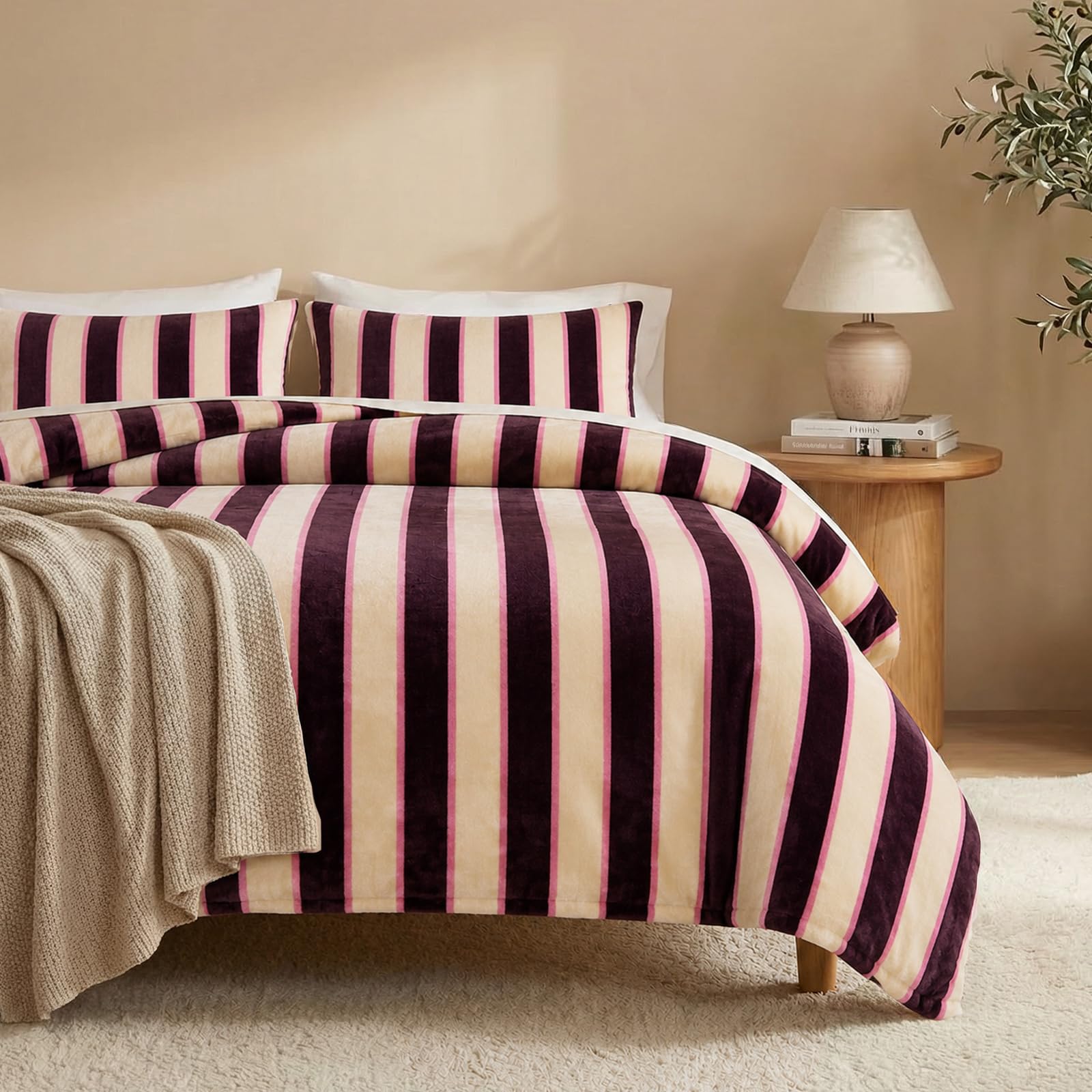 Photo 1 of Bedbay Striped King Comforter Set - Velvety Fleece, 3 Pcs