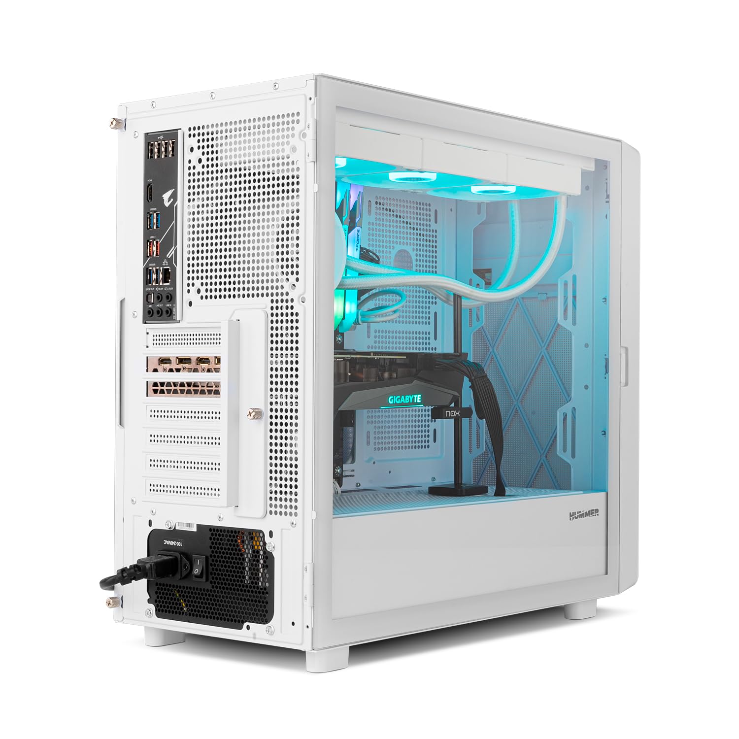 NOX XTREME PRODUCTS HUMMER BIOS - Semitower ATX|M-ATX| ITX, Display LCD da 8” personalizzabile, Pannello frontale rete metallica, laterale vetro temperato, Spazio per 11 ventole, USB-C e 3.0, Bianco