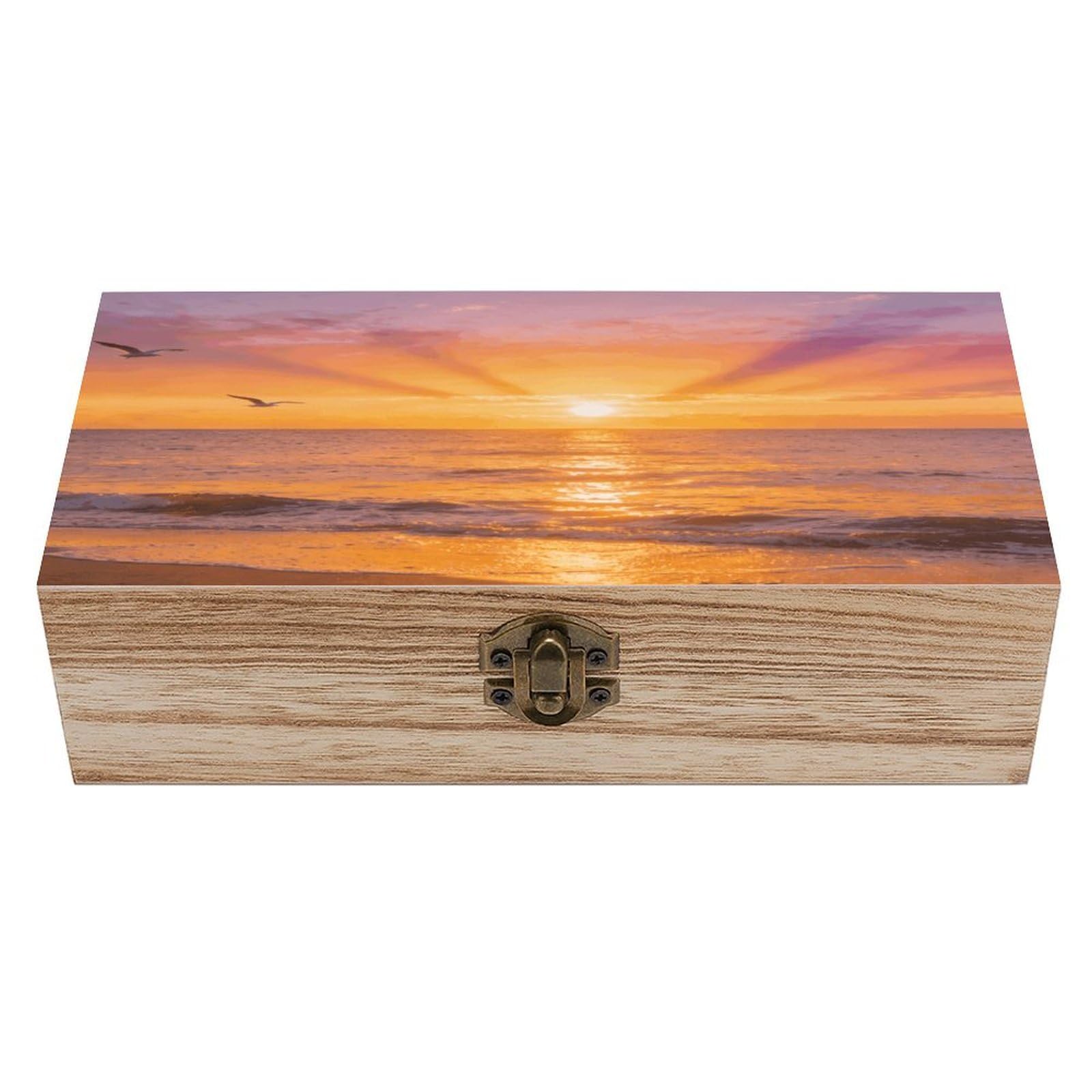 LZQPOEAS Ocean Sunset Wooden Keepsake Box Wooden Storage Box Container with Hinged Lid Beautiful Wood Memory Box Decorative Jewelry Case for Crafts Art Hobbies & Trinket Storage