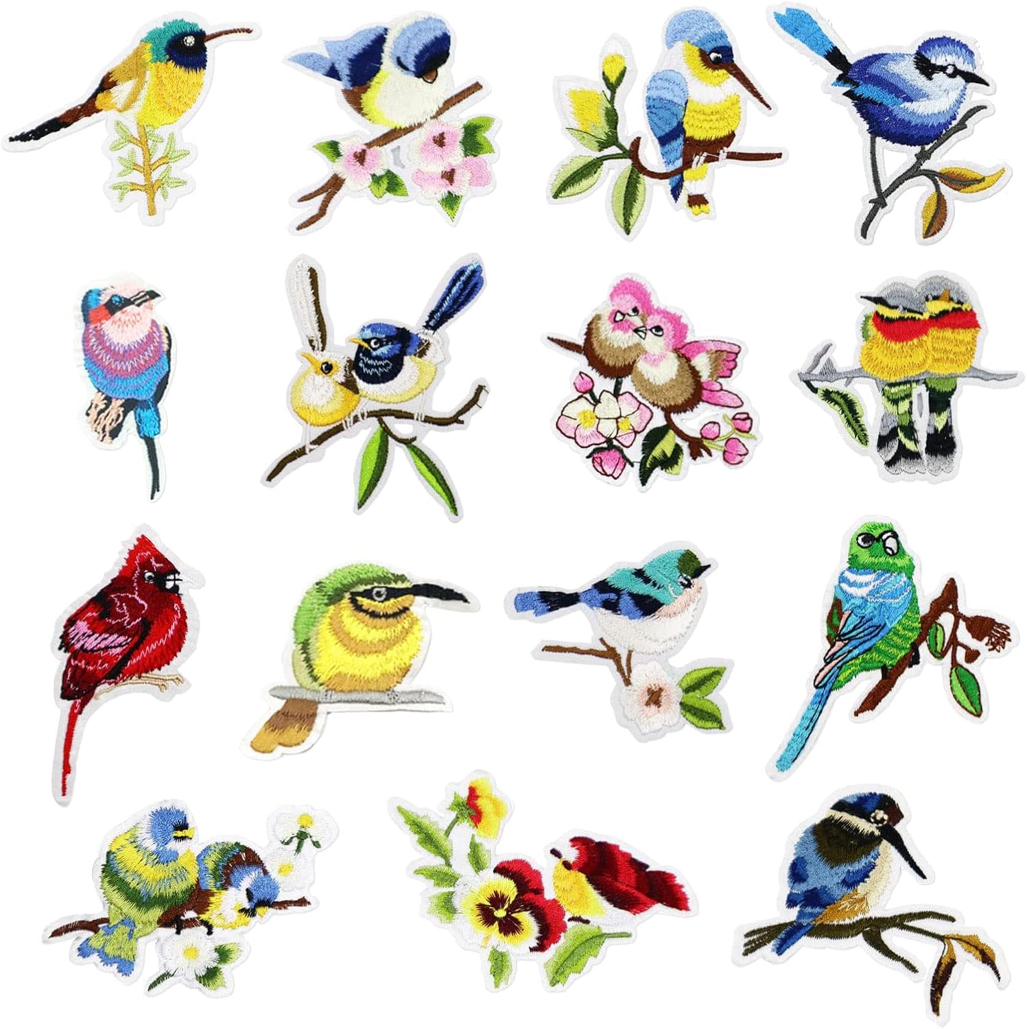 Modixun 15 parches para planchar de pájaros, 15 parches bordados decorativos, apliques de parche para coser o planchar para jeans, ropa, sombrero, chaqueta, pájaros
