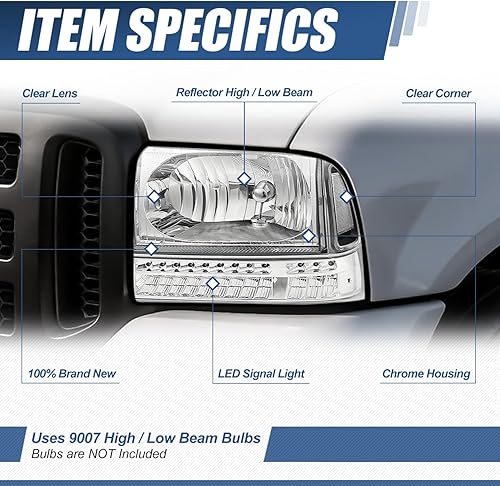 Miniatura 2 de Auto Dynasty Conjunto de faros delanteros compatible con Ford F-250 F-350 Super Duty 1999-2004, faros halógenos para el lado del pasajero