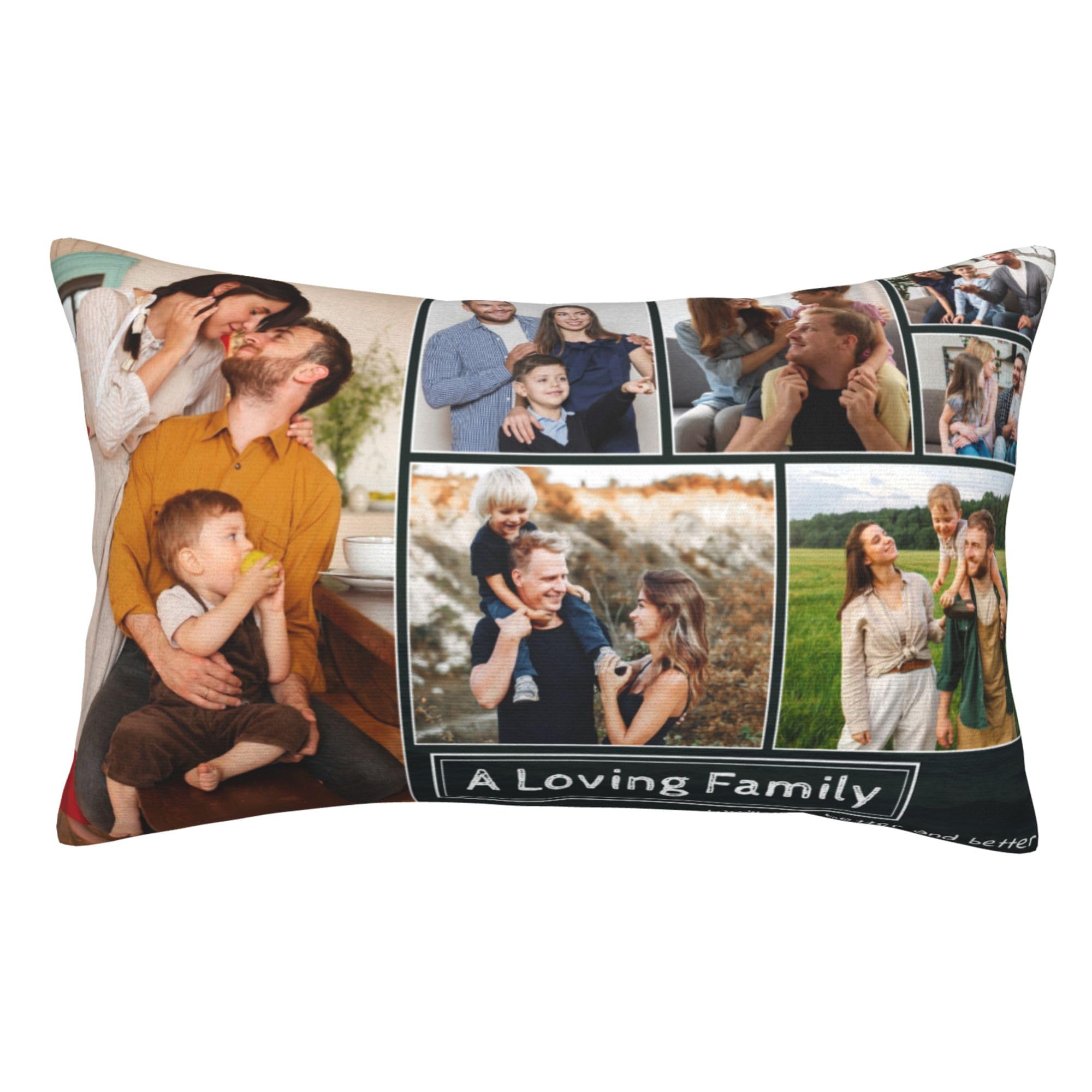 Personalised Rectangle Pillowcase Covers with Photos, Custom Black Pillow Case with Text Picture Print, Design Decorative Sofa Couch Chair Covers, Gifts for Family Mum Dad Christmas Birthday