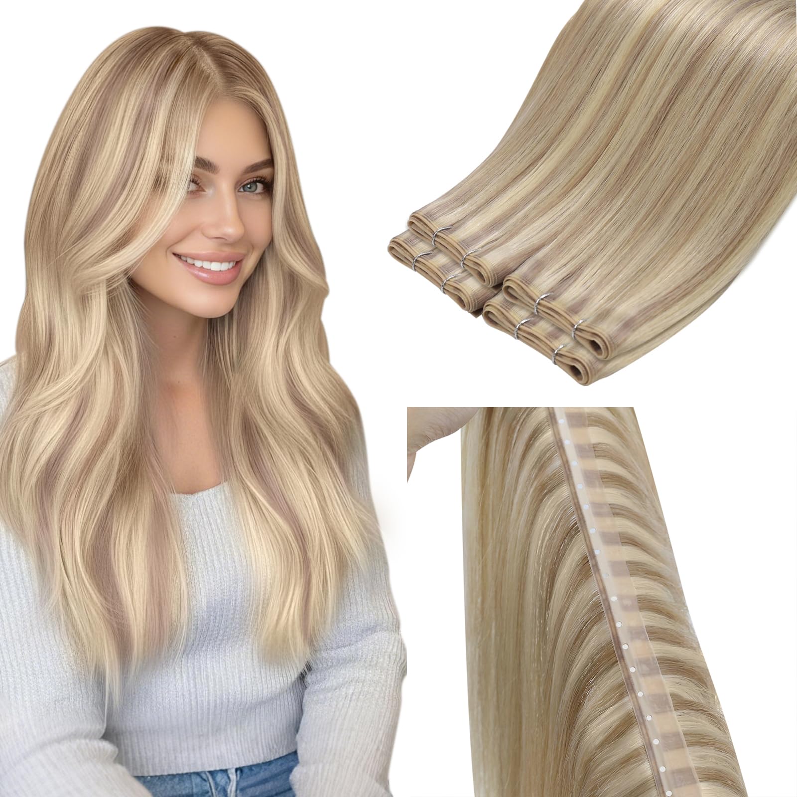 LaaVoo Tressen Echthaar Weft Extensions Echthaar