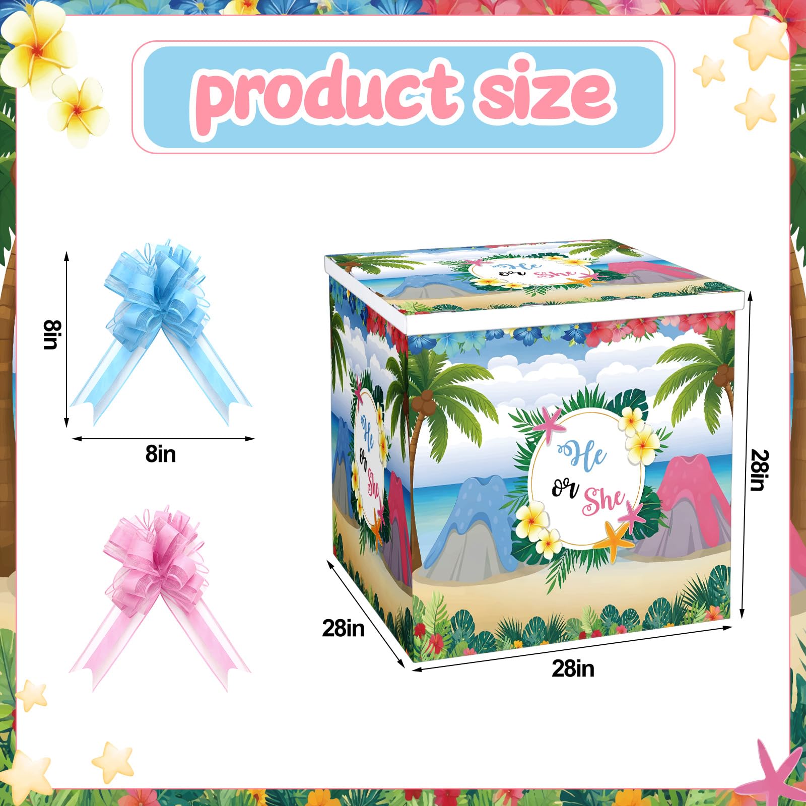 AmazingSpark Kit regalo Jumbo da 71 cm, con scatola oversize con fiocchi giganti per rivelare il sesso, baby shower, feste di compleanno (Hawaiian Luau)