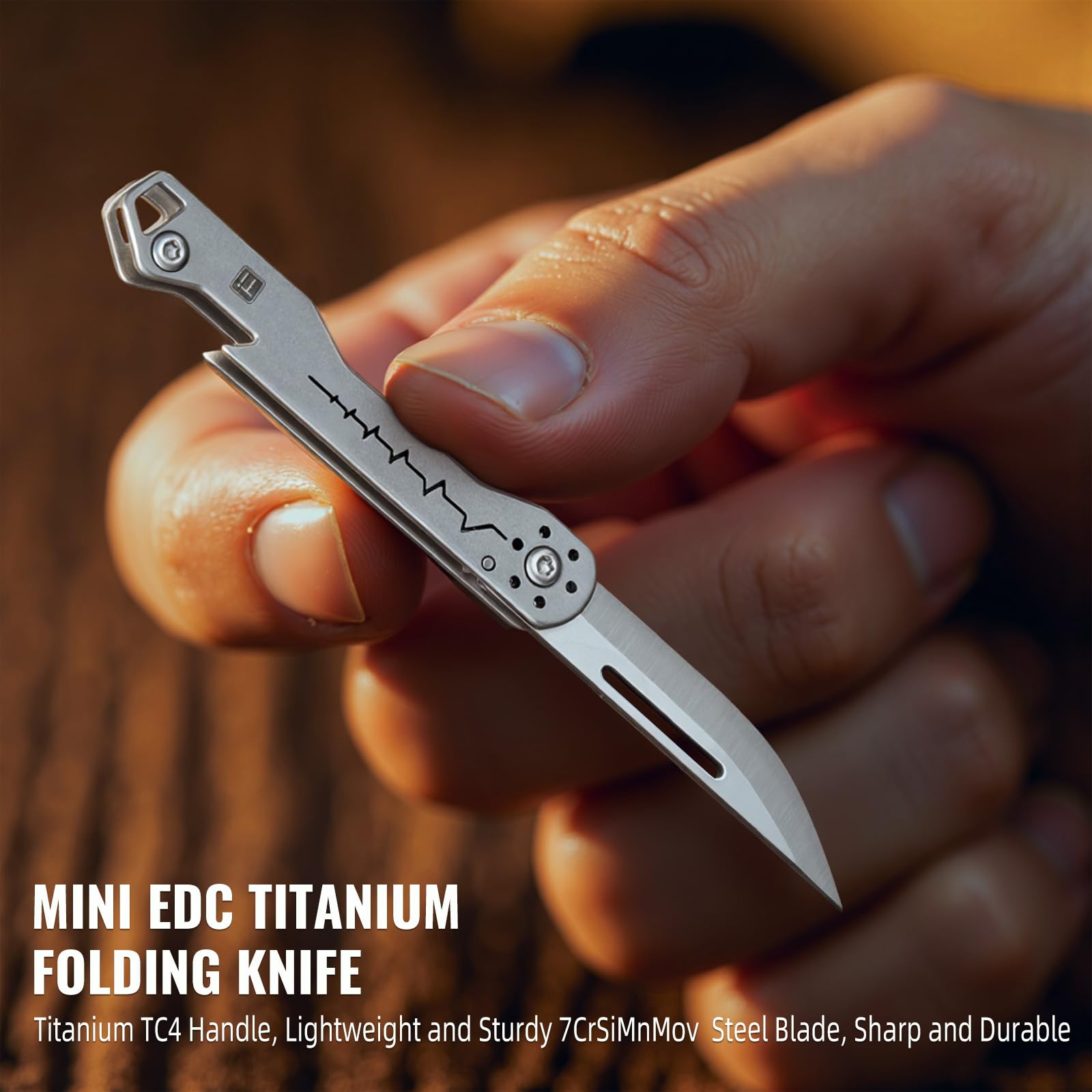 TKK2 Mini cuchillo de bolsillo de titanio con abrebotellas, mini cuchillo plegable EDC, cuchillo plegable multiusos para hombres, herramienta de bolsillo EDC, accesorio de camping para