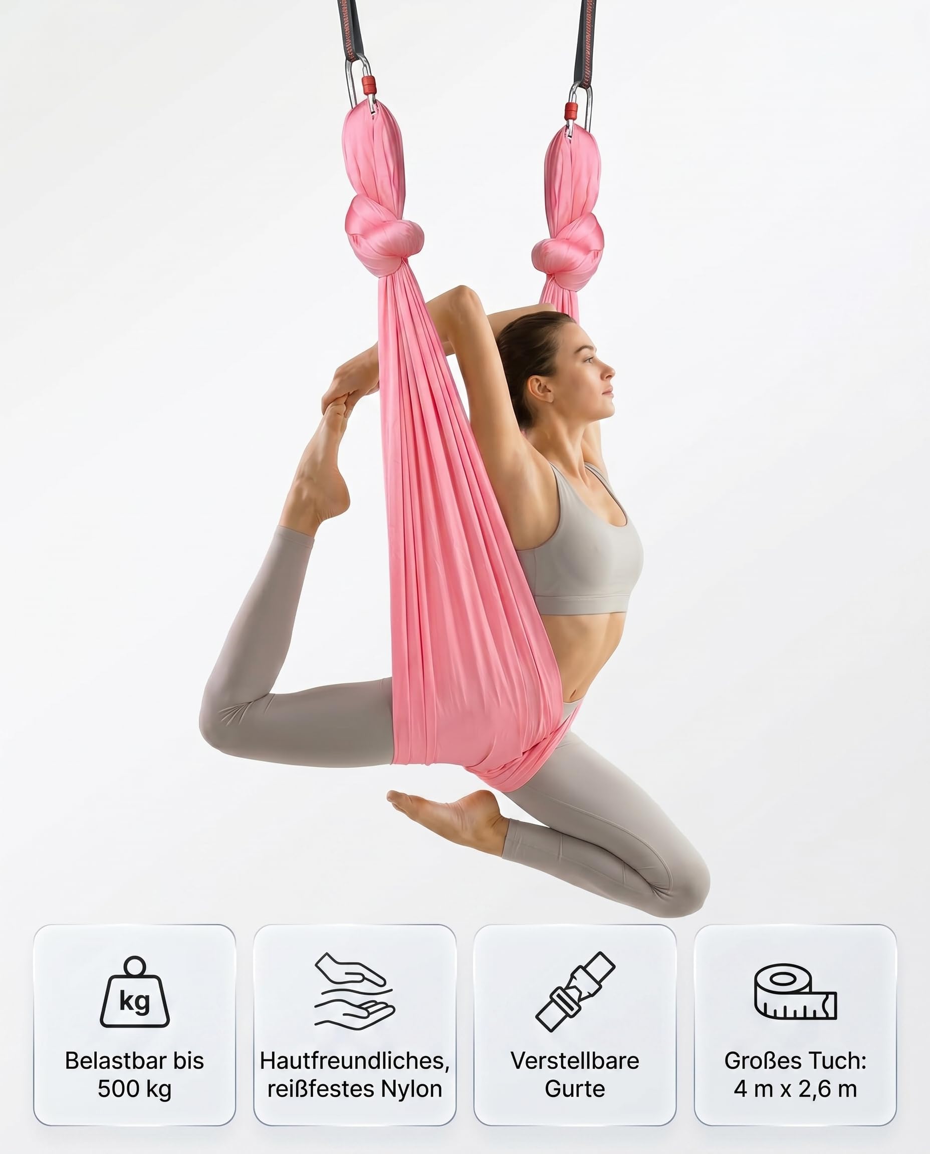 Yogaschaukel 4 m x 2,6 m – Aerial Yoga Tuch Komplettset mit Befestigung – hautfreundliches Nylon, verstellbare Gurte & Aufbewahrungsbeutel – für Yoga, Stretching & Entspannung