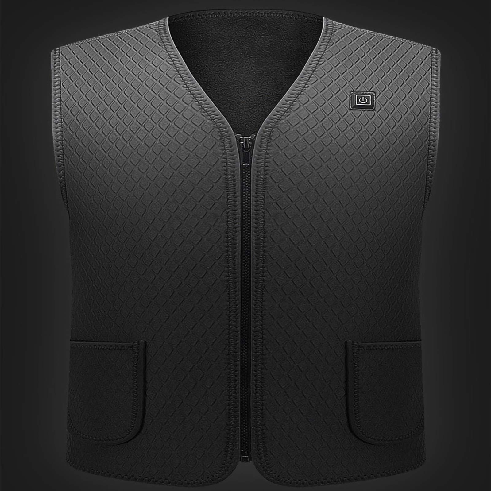 Gilet Riscaldato, Moto Giubbotto Riscaldato Elettrico USB 5V Temperatura Regolabile, Giubbotto Riscaldato Uomo e Donna, per All'aperto Lavoro, Caccia, Campeggio Black,XXL