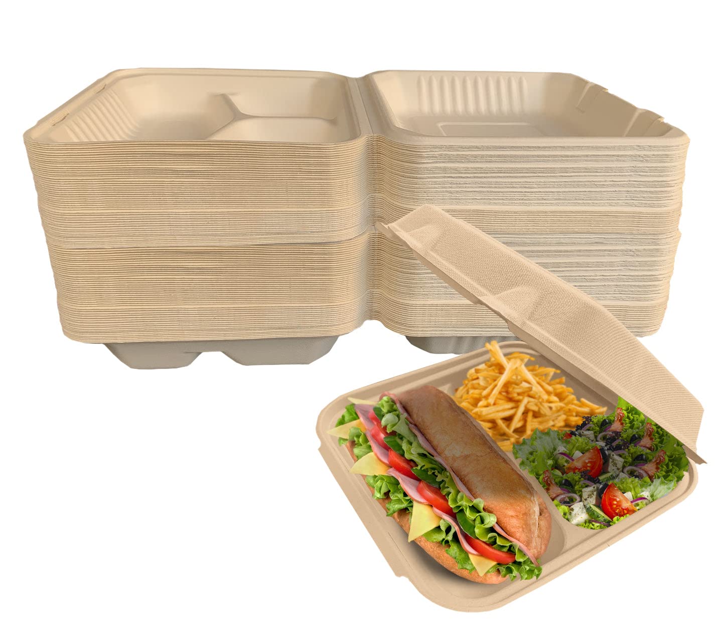 Buy Raj Eco Base 9" x 9" Clamshell Takeout Containers 100 Pack