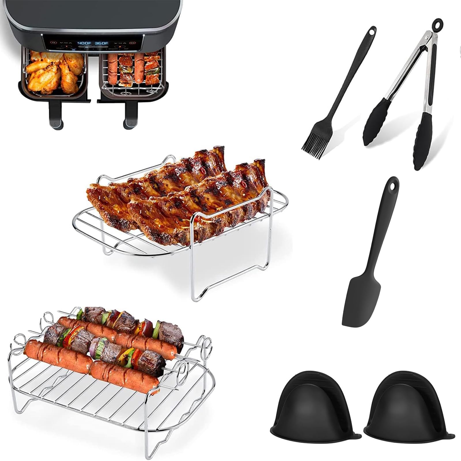 Air Fryer Rack for Ninja Foodi 11 Quart/Topzee11-QT Large XL MegaZone FlexBasket AD600CO for Ninja Foodi Flexdrawer AF500UK AF500UKCP Air Fryer Accessories