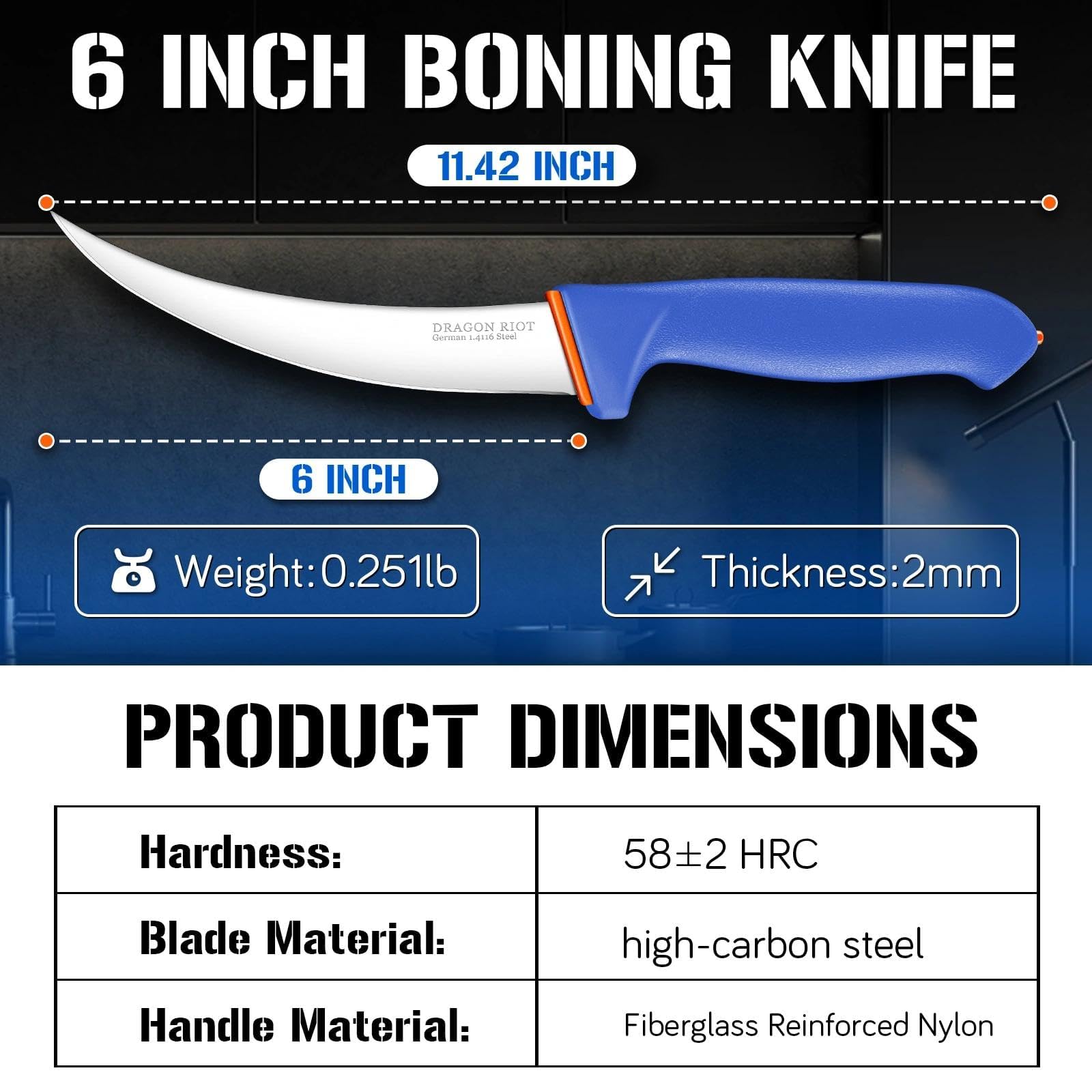 DRAGON RIOT 6 Inch Fillet Knife, Boning Knife, Flexible Blade, Curved Blade — Amazon image 6