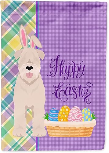 Caroline's Treasures WDK5114GF - Bandera de Pascua de terrier de trigo con revestimiento suave, tamaño jardín, bandera decorativa para patio, patio,