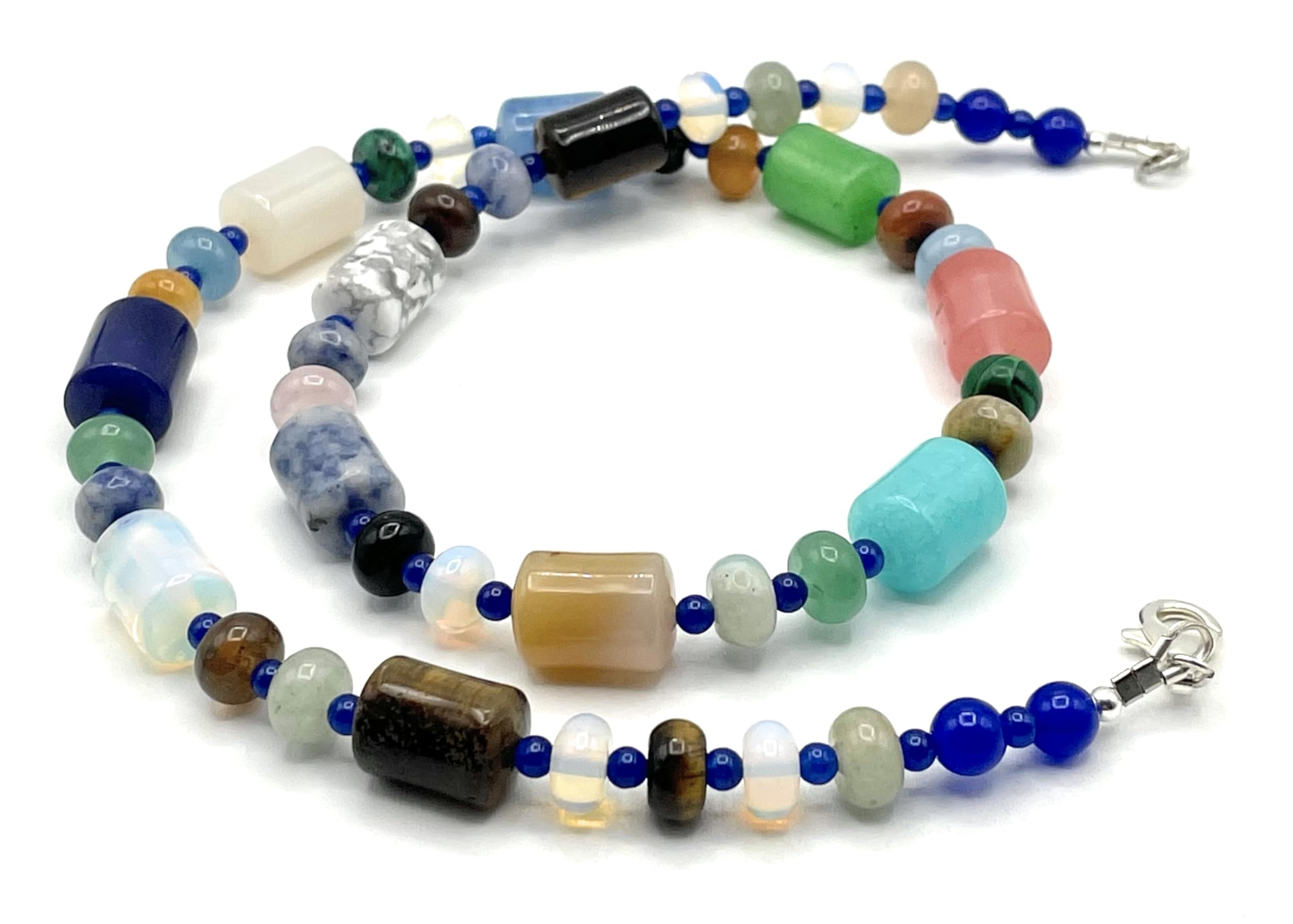 Multi-Edelstein-Halskette, Choker aus massivem Stein, italienischer moderner Schmuck, 925 Sterling Silber, Weihnachtsgeschenk für sie, Bijoux Made in Italy