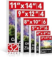 ESRICH 32 Pack Primed Cotton Canvas Boards for Painting - 6 Sizes 3x5 to 11x14 Acrylic Oil Gouache Art Panels
