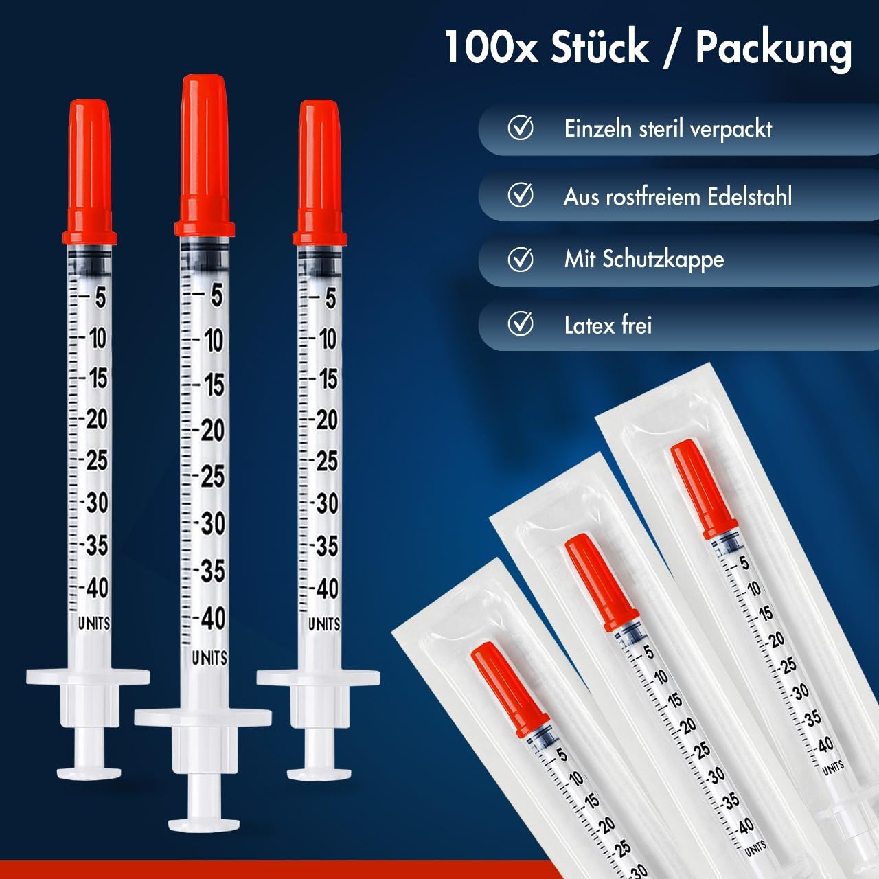 100 Stück 1ml U40 Plastiktube 29Gx1/2 (0,33 x 12,7mm) Mehrzweck-Messwerkzeuge, Einzeln verpackt