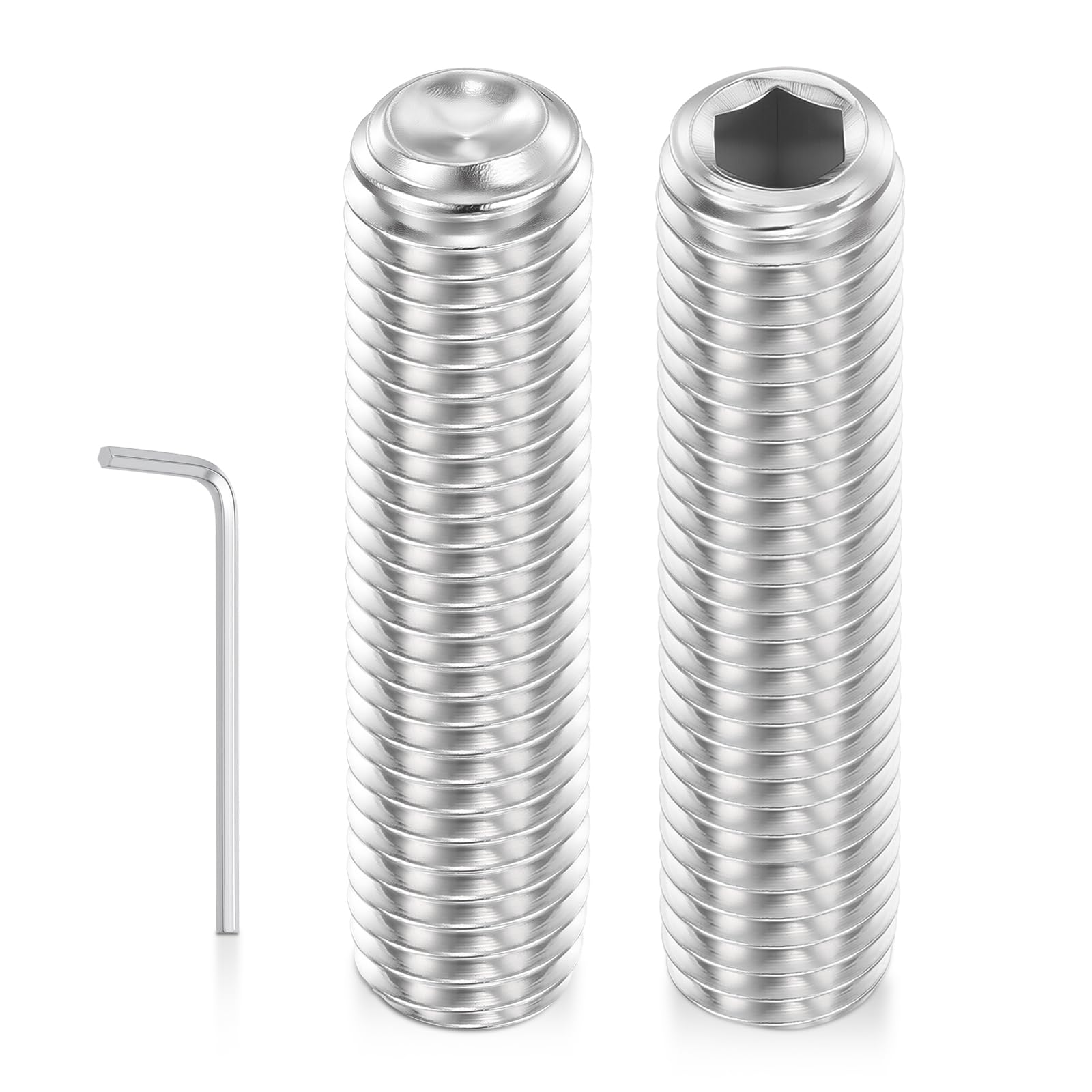 Kozelo 4pcs Cup Point Hex Socket Set Screws - [M12-1.75x55mm] 18-8 Stainless Steel Headless Allen Head Grub Set Screw with Hex Key Wrench for Door Handles, Bathroom Fixture & Towel Rack