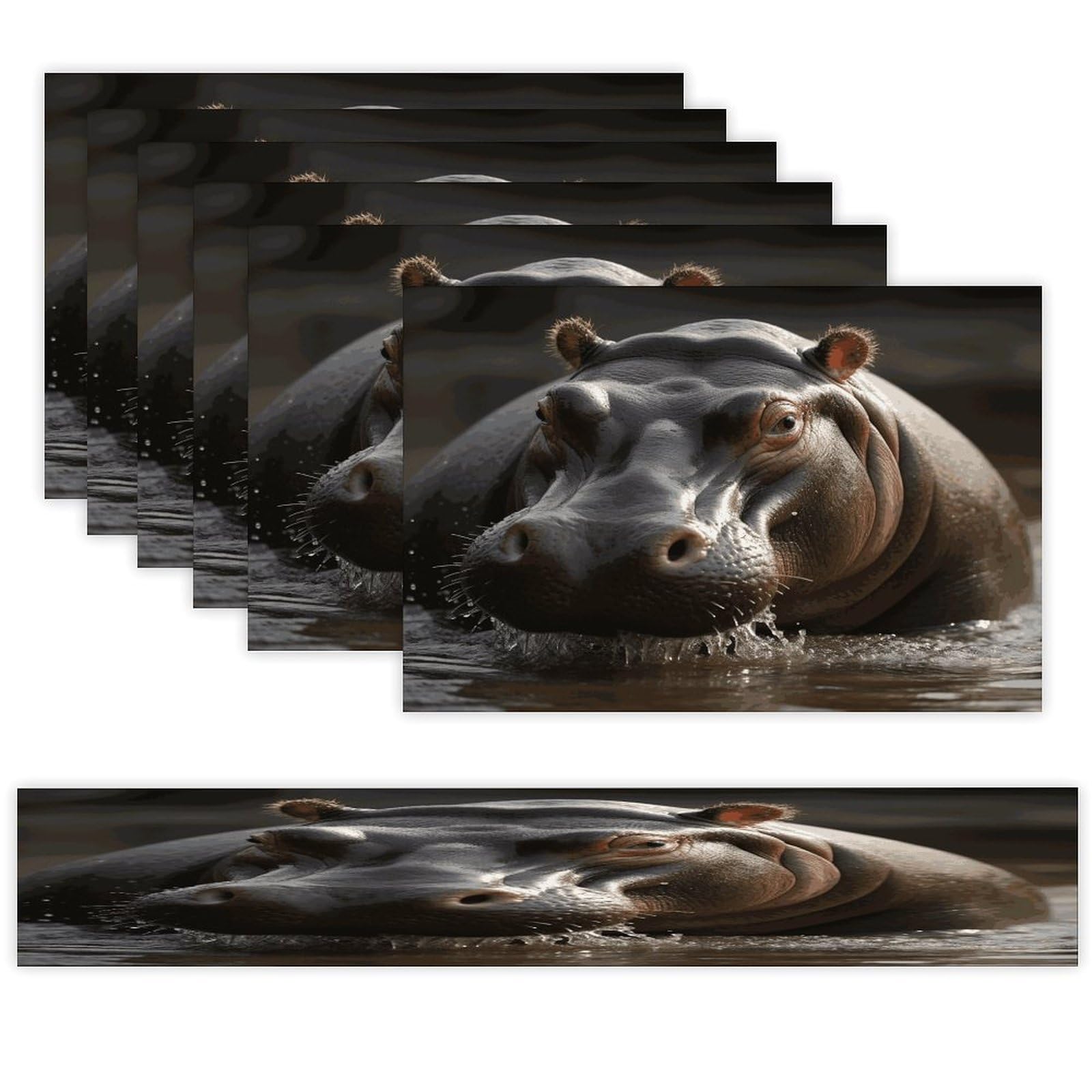 Hippo Table Runner and Placemats Set of 6 Heat Resistant Table Runner Place Mats Modern Cloth Table Mat Washable Linen Placemat Festive Reusable Set