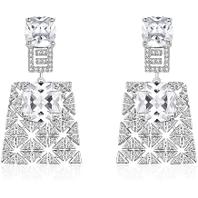 S925 Sterling Silver Posts Square Crystal Dangle Earrings for Women Drop Cubic Zirconia Statement Fashion Jewelry Gift for Wedding Prom Party