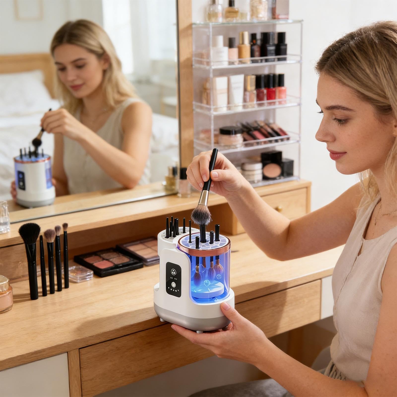 Limpia Brochas de Maquillaje Herramienta De Lavado Automático Con Secado