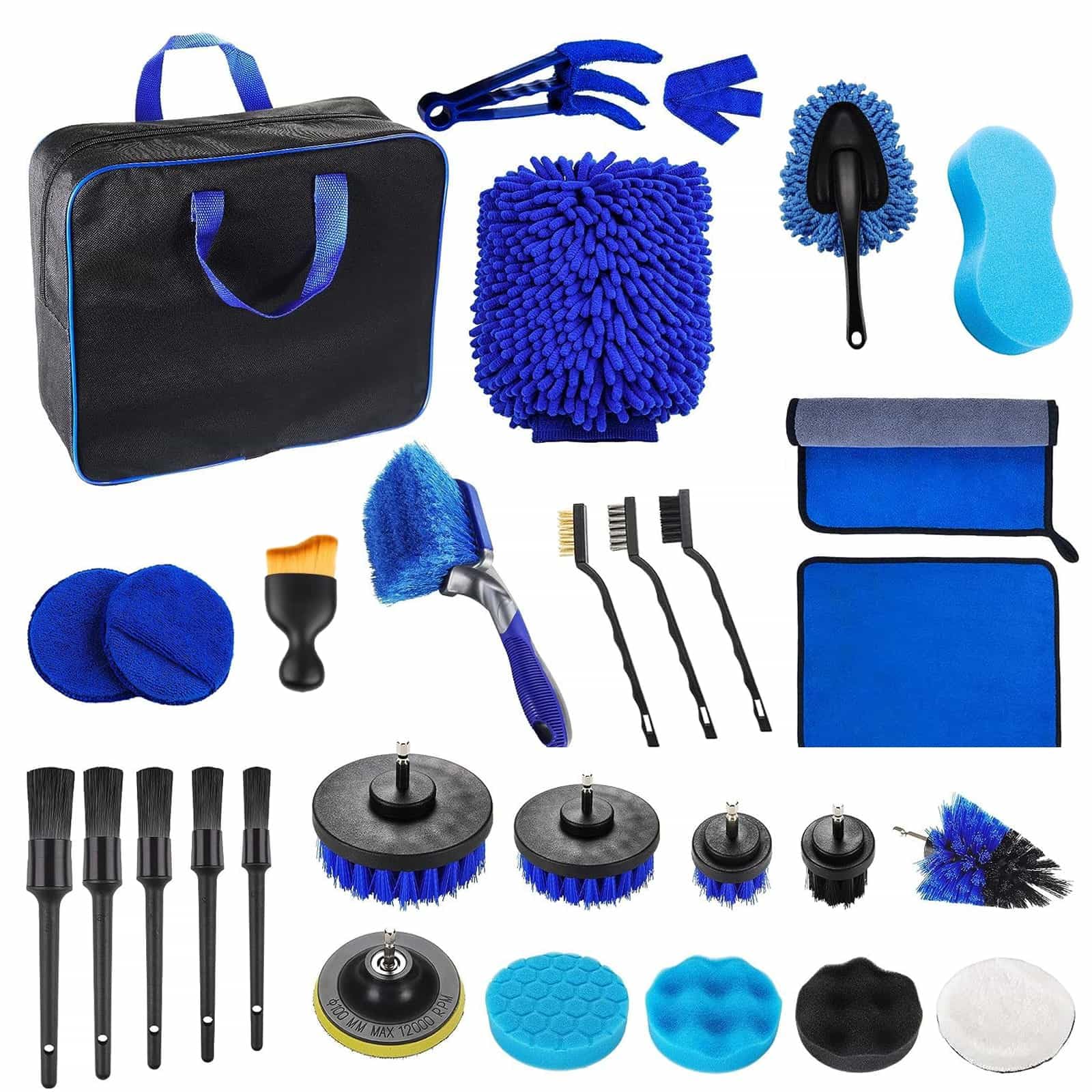 Eidoct 30Pcs Car Detailing Kit, Cleaning Kit, Interior Exterior Car Care Detailing Set | Car Duster Set, for Cleaning Car Motorcycle Bike Wheels Engine Emblems Leather Dashboard Air Vents