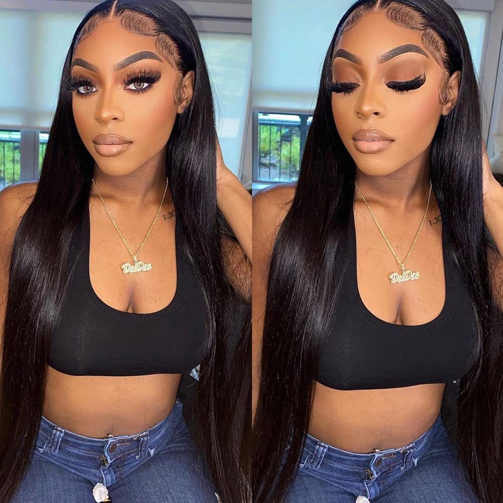 Maycaur Long Straight Hot Pink Lace Front Wigs Pre Plucked Hairline Glueless Hair Rose Red Synthetic Lace Front Wigs for Fashion Women Heat Resistant Fiber