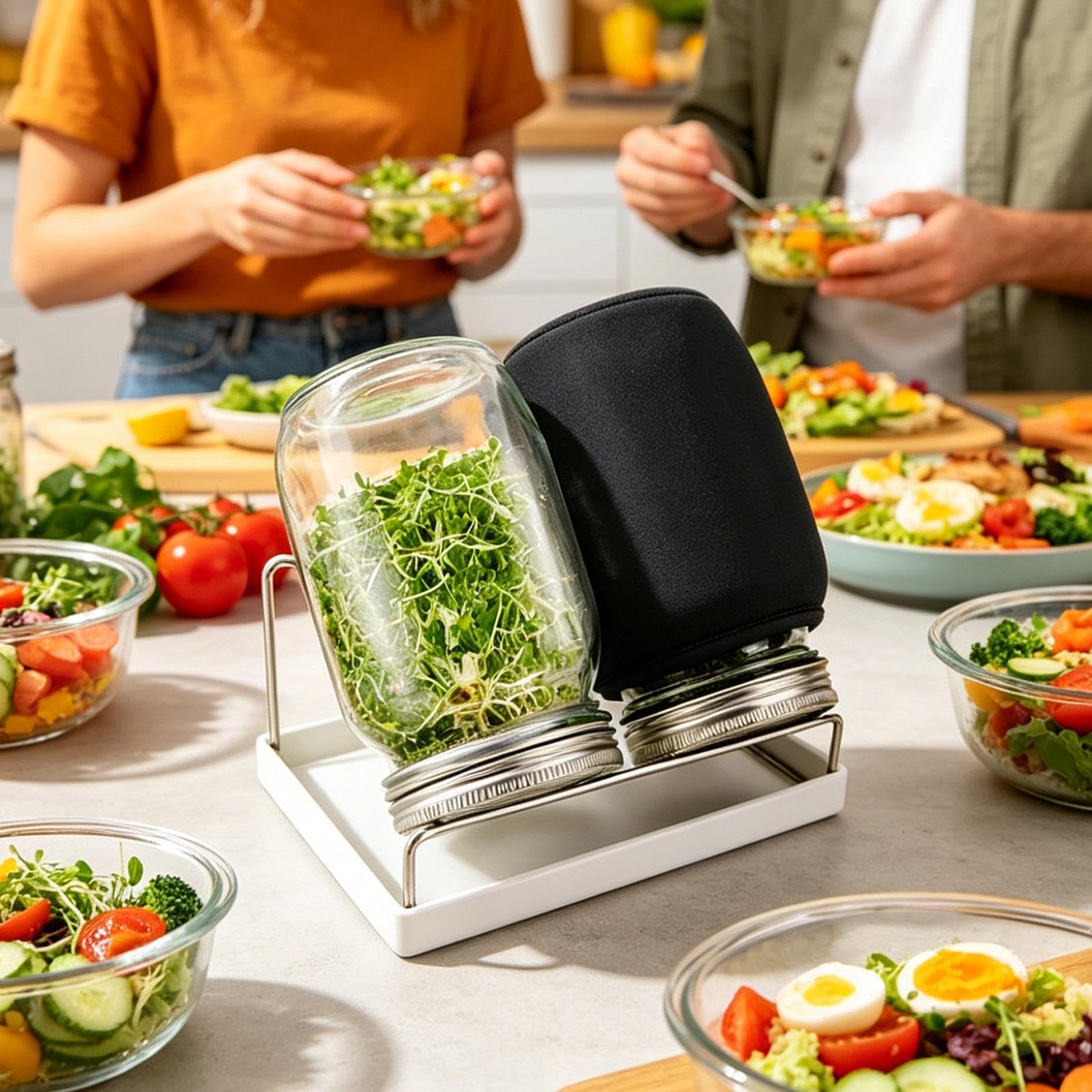Barattolo per la coltivazione di germogli – bocca larga con manicotto oscurante e supporto, kit per coltivare germogli a casa – per fagioli, noci, cereali, broccoli, medica, soia, cucina