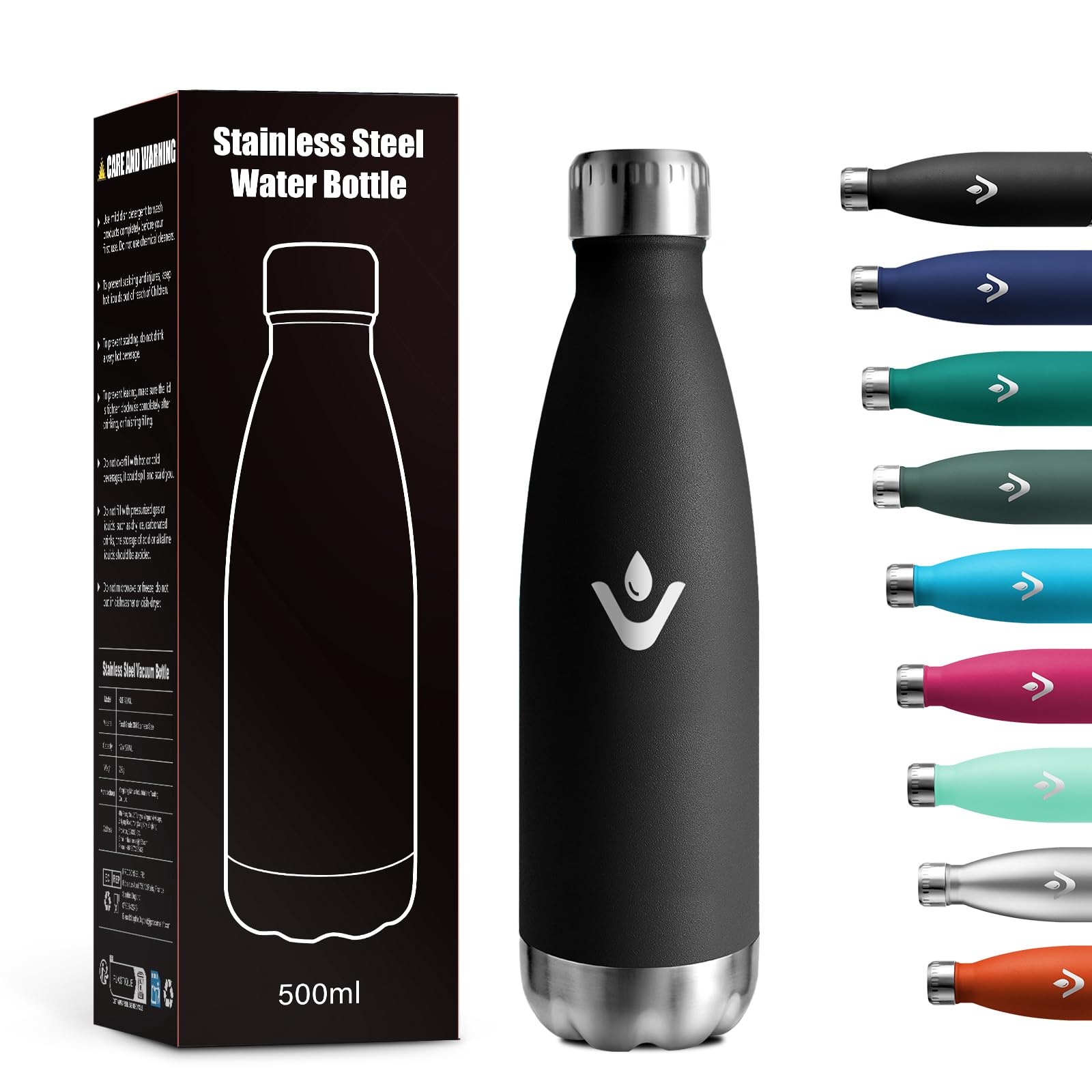 Isolierflasche 500ml, Vakuum Thermosflasche, Trinkflasche Kohlensäure Geeignet, Thermoskanne BPA-Frei, Auslaufsicher Wasserflasche für Kinder, Büro, Sport, Reisen, Jungs, Mädchen, Camping, Yoga