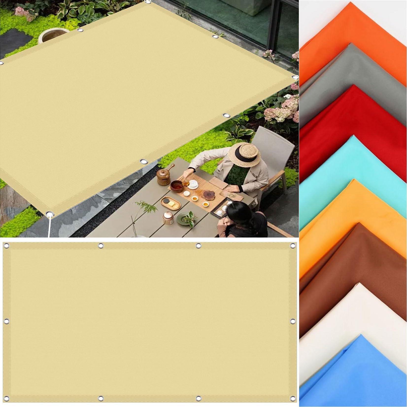 KLGFBDC Rectangular Sun Shade Sail 1.4 x 4.5m UV Protection Canopy for Garden Patio Balcony Pool Weather Resistant Wind Resistant with Grommets Sand Yellow Color