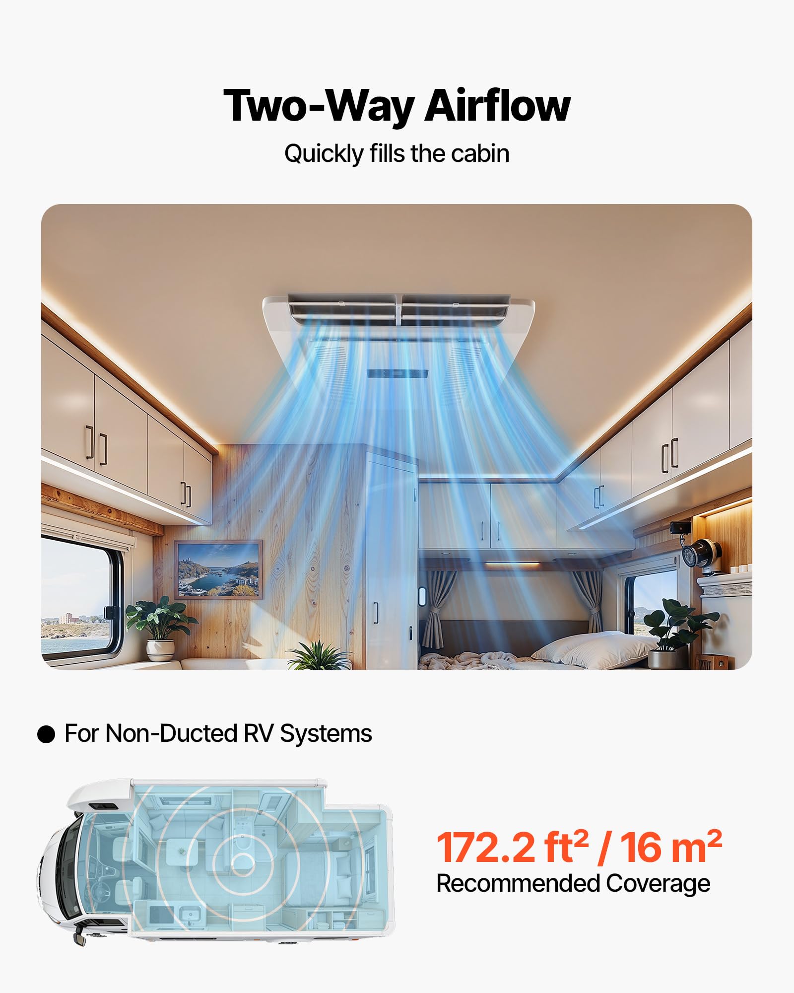 VEVOR Climatiseur de Toit sans Conduit, 3600 W Système Climatisation pour Camping-car et Caravane, 220 V, Pompe à Chaleur et Mode Refroidissement, Unité AC avec Commandes ADB et Télécommande, Blanc