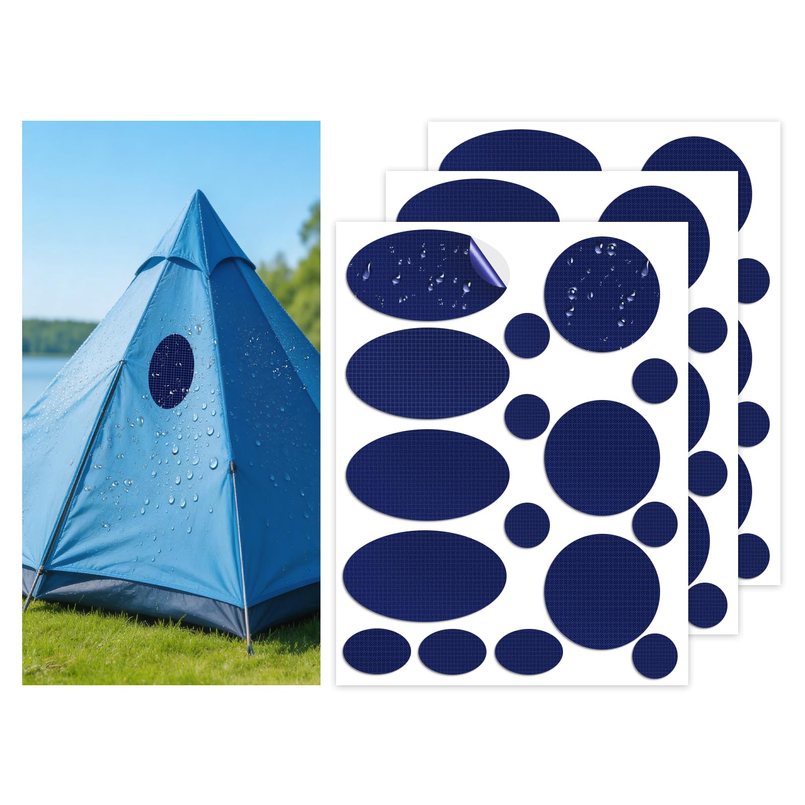 Skystuff Self-Adhesive Nylon Patches for Clothing & Tent Repair Kit – 48PCS Waterproof Ripstop Fabric Repair Tape for Down Jacket, Puffer Coat, Sleeping Bag, Backpack, Outdoor Gear Fix, Royal Blue