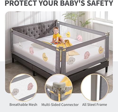 Miniatura 6 de wanan Riel de cama para niños pequeños 3 piezas extra largo para cama de bebé para niños valla resistente para cama de bebé barandilla de seguridad