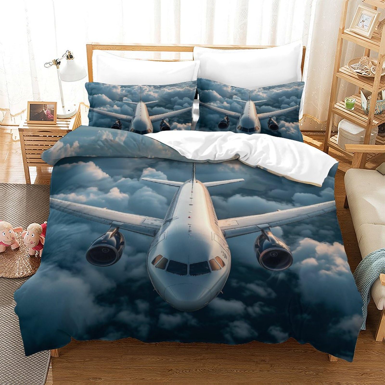 Linge de lit avion 3D king size crée une ambiance d'évasion pour les passionnés d'aviation