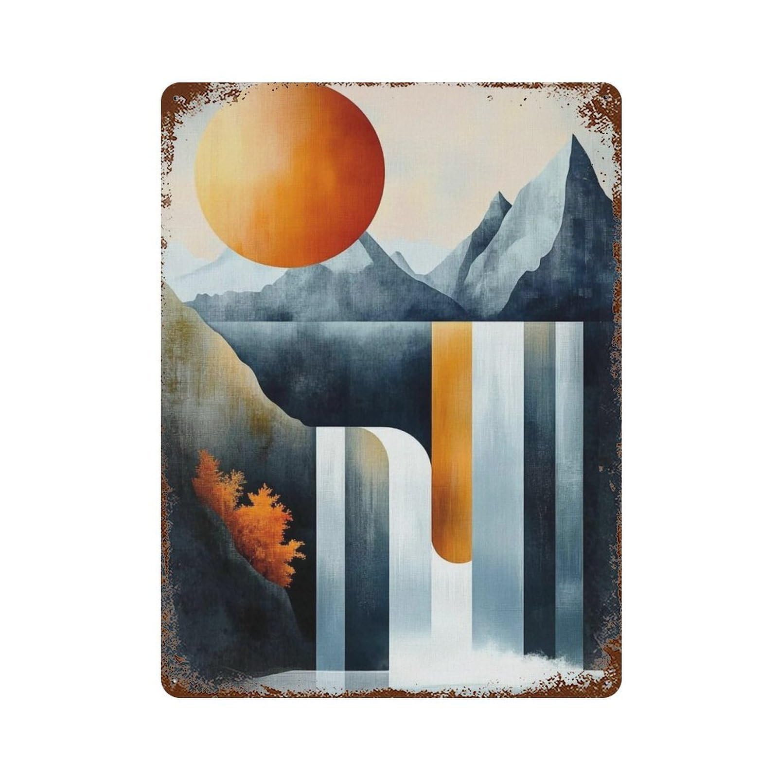 WIHYRTUI Soft Washed Block Layered Misty Mountain Stream Motif 01 Wall Retro Iron Metal Tin Sign Vintage Art Poster Modern Home Cofffee Club Art Bar Shop Decor Style 40x30cm