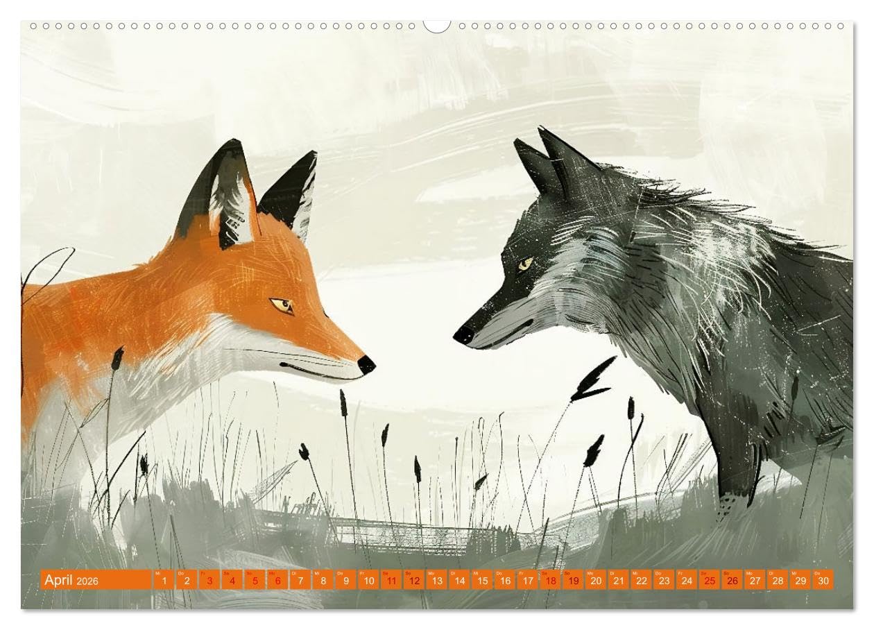 Von Füchsen und Wölfen (hochwertiger Premium Wandkalender 2026 DIN A2 quer), Kunstdruck in Hochglanz: Die Wächter uralter Geheimnisse (CALVENDO Tiere)