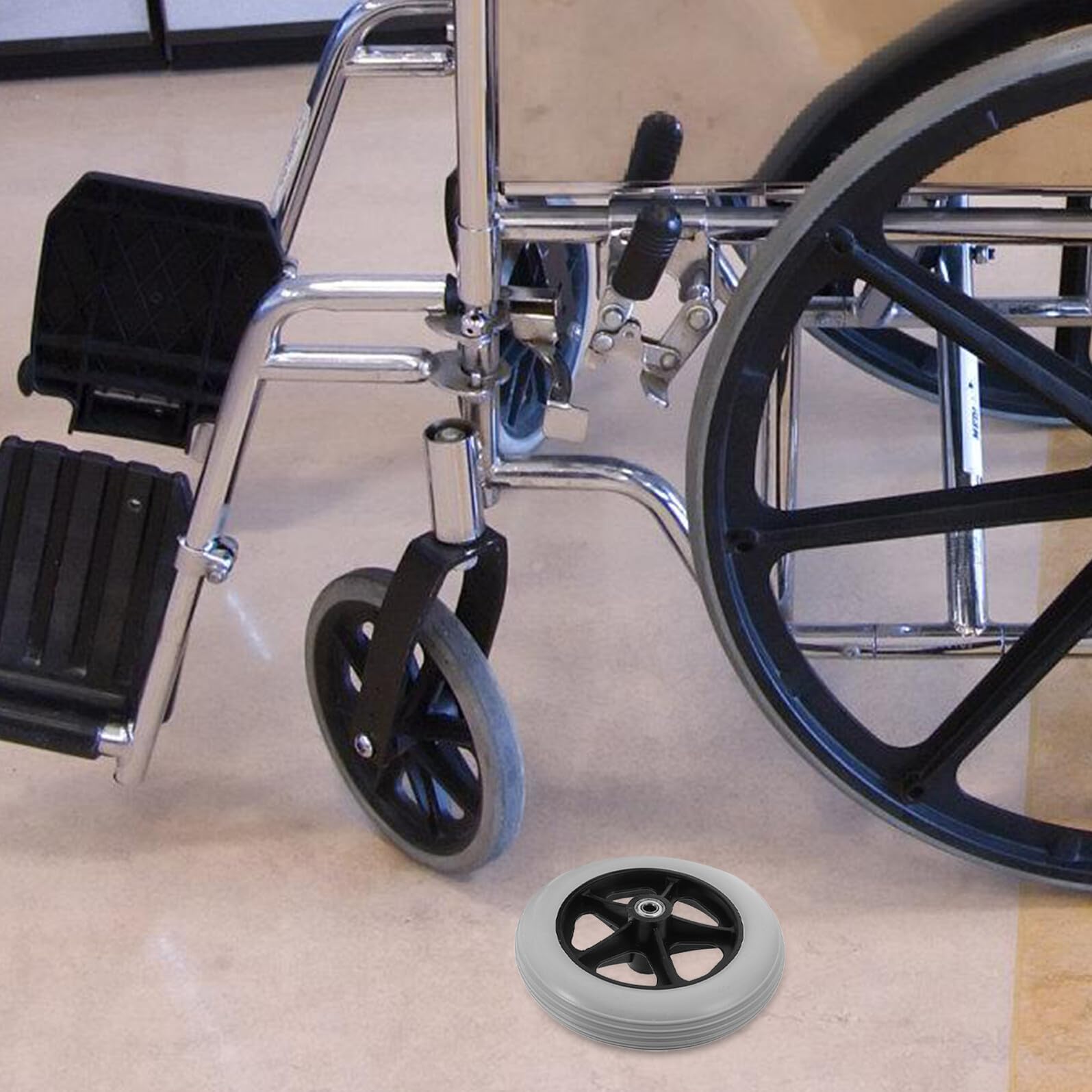 ULTECHNOVO Ruote per Deambulatore e Sedia a Rotelle 8 Pollici Pneumatici Piene Grigie Set 2 Pezzi Resistenti All’usura per Carrelli della Spesa e Trasporto Bagagli