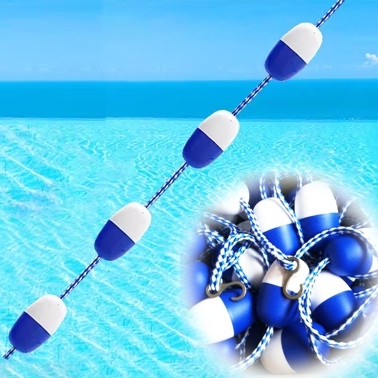 Swimming Pool Safety Floating Floats Ropes, 3m 7m 8m 9m 10m 20m Buoy Line, Swimming Safety Rope Float Lane Divider Boundary Rope(Size:L6m/20ft)